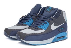 Зимние Nike Air Max 90 High с мехом синим с голубым 40-45