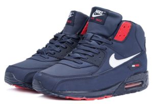 Зимние Nike Air Max 90 High с мехом синим с красным 40-45