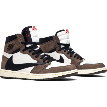 Nike Air Jordan 1 Travis Scott коричнево-белый камуфляж с черным кожа-нубук мужские-женские (35-44)