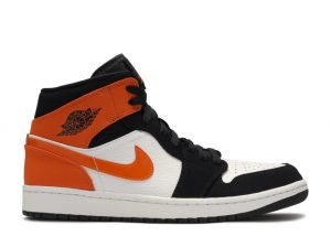 Зимние Nike Air Jordan 1 Retro Mid Shattered Backboard с мехом черно-белые с оранжевым кожа-нубук женские (35-40)
